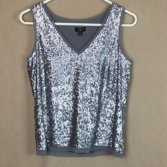 HOST PICK !!! TALBOTS GRAY SEQUINS VNECK TOP - Picture 1 of 5